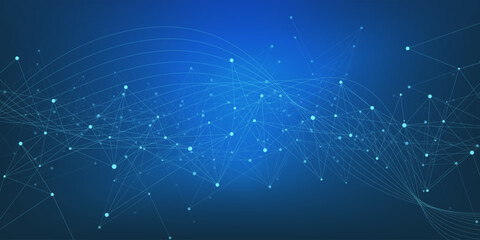 Abstract futuristic plexus with wavy lines on dark blue background. Polygonal design for digital technology innovation, communication and science concept. Vector