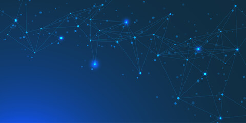 Abstract futuristic quantum technology plexus design. Polygonal shapes for network connection, communication and science template. Vector