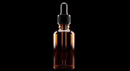 Fototapeta premium Amber Glass Dropper Bottle on Black Background - Skincare and Cosmetic Product Mockup