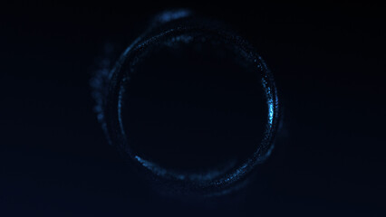 Fototapeta premium Navy blue shimmering energy glowing liquid particles plasma forming sci fi vortex tunnel dark technology background abstract futuristic screensaver flowing bokeh waves cinematic digital 