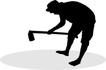 Obraz premium vector image of a silhouette of a male farmer hoeing on a white background