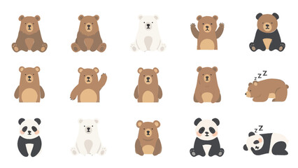 Collection of Cute Cartoon Bears in Various Poses.