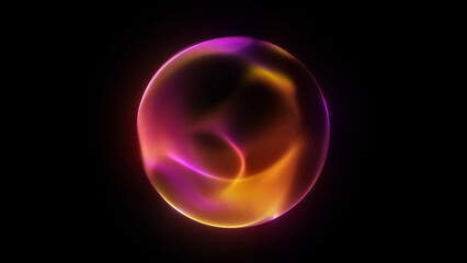 Vibrant pink orange yellow glowing plasma sphere with smooth flowing gradients and shimmering particle texture on dark background, fluid energy orb with subtle wave motion, elegant luminous digital ©  Seamless Loop