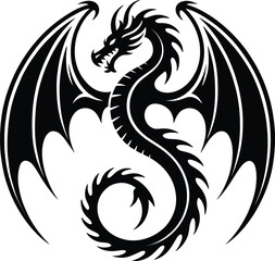 Fototapeta premium Black Dragon Tattoo Vector Illustration