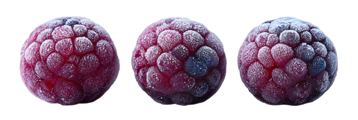 Three rounded purple and grayish biological structures against transparent background
