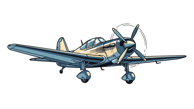 Classic single-engine propeller airplane from World War II era shown in flight in a detailed comic book style illustration.