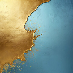 Golden Liquid Splash on Blue Background, Abstract Luxury Design