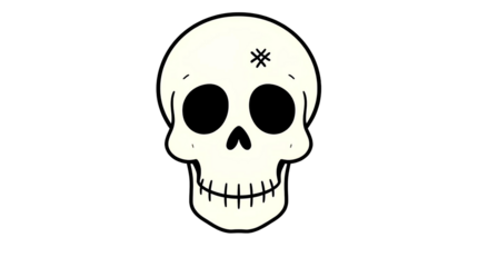 Cartoon Skull Illustration – Minimalist Flat Spooky Character Line Art Design isolated on transparent background