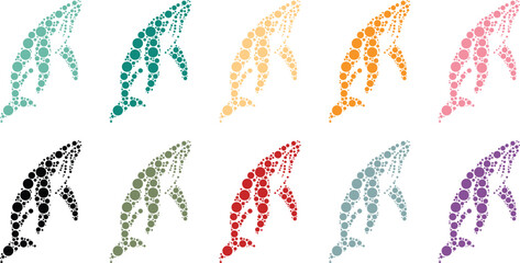 Orca whale silhouette composed of colorful circles, Killer whale dot art marine silhouette © jakircreativedesign