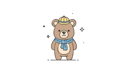 Obraz premium Cute cartoon bear wearing a hat and scarf.