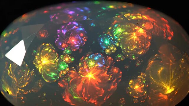 A close up view of an opal with vibrant colors inside