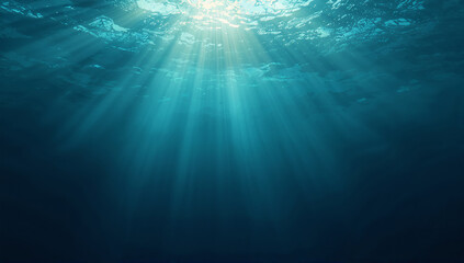 Obraz premium Sunlight streams through the ocean surface into the deep blue water below