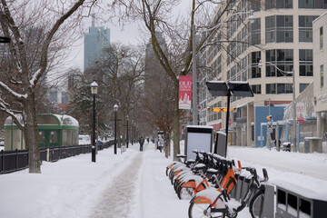 Obraz premium looking west on The Esplanade after a major snow storm on 2026-01-15 in Toronto