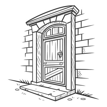 Wooden door in brick wall