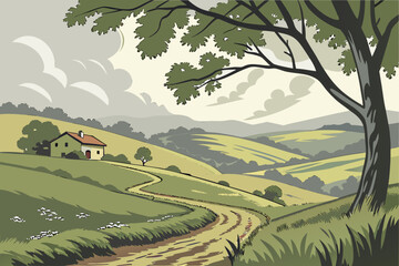 rural landscape with green fields