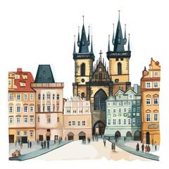 Obraz premium Old Town Square in Prague. Old Town Square in Prague watercolor vector illustration