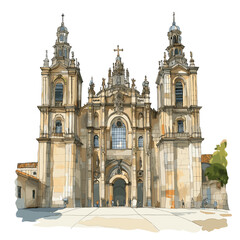 Fototapeta premium Santiago de Compostela Cathedral. Santiago de Compostela Cathedral watercolor vector illustration