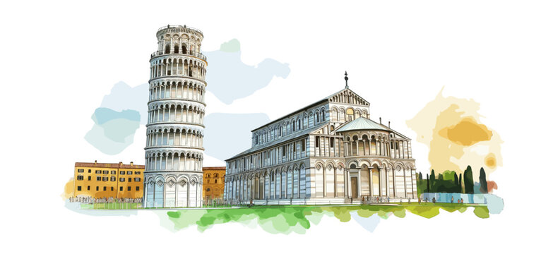 Leaning Tower of Pisa. Leaning Tower of Pisa watercolor vector illustration