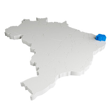 Mapa do Brasil em 3D com estado do Rio Grande do Norte destacado