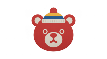 Red bear face with colorful hat cartoon bear animal isolated on a transparent background