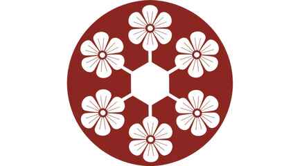 Red circle with black flowers pattern isolated on a transparent background