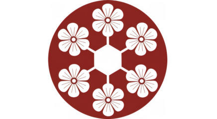 Red circle with black flowers pattern isolated on a transparent background