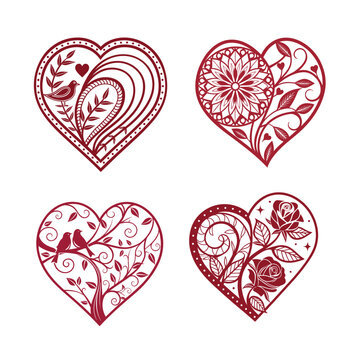 Valentine Heart Papercut Laser Cut Stencil Set on White Background