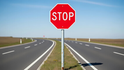 Highway Stop Sign Board Isolated for Transportation Concept