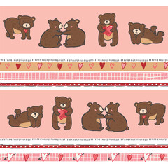 Teddy bear Valentine's day love vector seamless striped pattern.