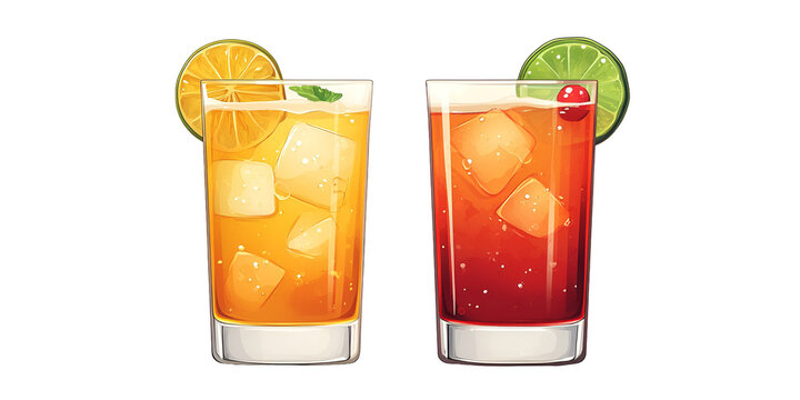 Two colorful cocktails against transparent background
