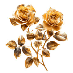 Two detailed gold roses on transparent background © Anis