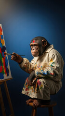 Obraz premium Chimpanzee Painting Abstract Art in Studio