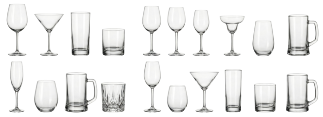 Assorted Empty Glassware Collection - Drinks, Barware, and Tableware Set