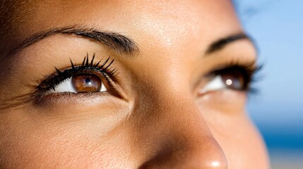 Fototapeta premium Close-Up Portrait of a Young Woman's Eyes Exuding Natural Beauty and Emotion with a Soft Focus Background