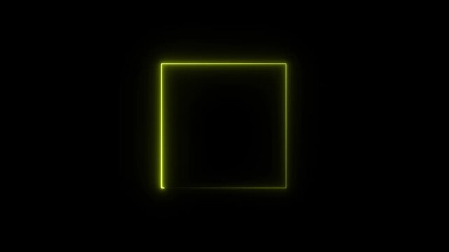 Neon yellow square outline animation on dark background, glowing geometric frame and modern interface element
