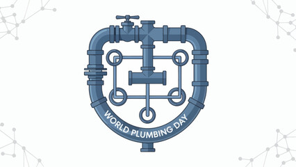 Obraz premium World Plumbing Day Emblem with Pipes and Valves.