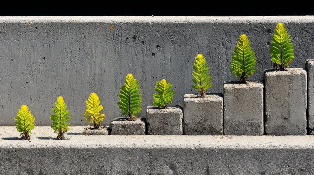 Green Succulent Plants Growing in Blocks of Concrete in an Urban Environment