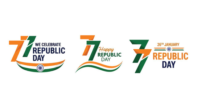 Set of 3 Indian Republic Day 77th Anniversary Logos Vector