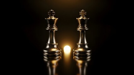 Concept of self-dialogue and inner peace with golden chess pieces