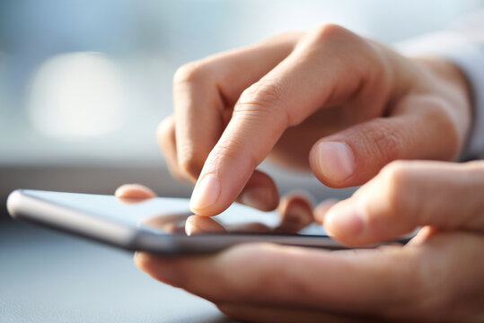 Close-up of fingers editing product photos on smartphone, soft daylight.
