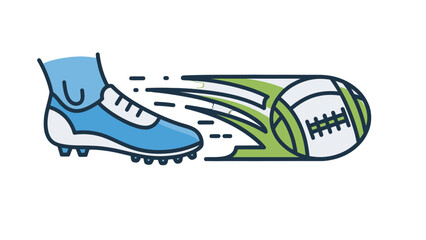 Illustration of a football cleat kicking a rugby ball.