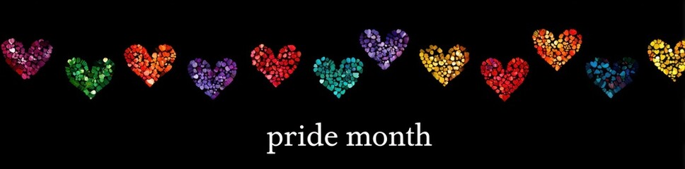 pride day-themed rainbow hearts on a dark background
