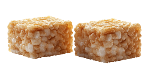 Two light brown square food items against transparent background