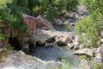 looking from the top of Winnewissa Falls at Pipestone National Monument