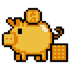 Obraz premium Golden Piggy Bank Pixel Art