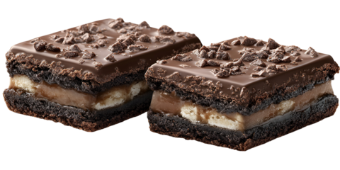 Two rectangular food items with dark textured exteriors and a lighter interior a close up view suitable for culinary content and advertising