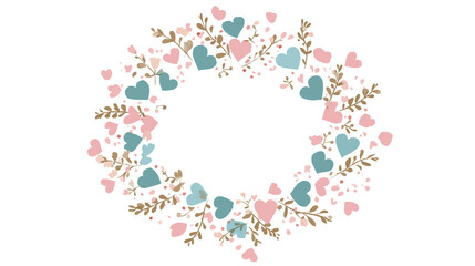 Colorful heart wreath isolated on transparent background