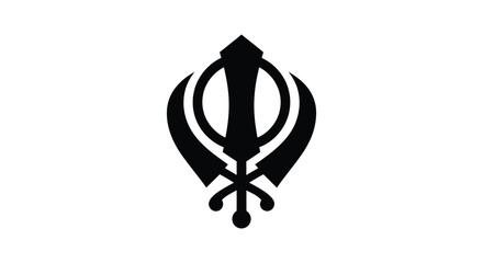 A striking depiction of the Khanda symbol a double edged sword with a circle presented as a bold black silhouette high quality © GDOthoi02