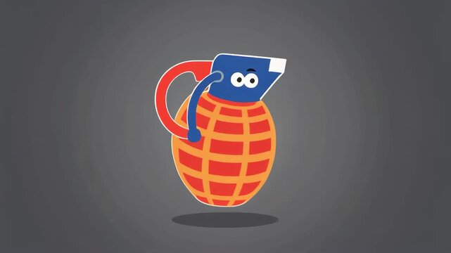 Vector Style Orange Grenade Character with Blue Helmet