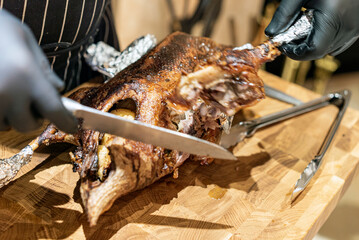 chef hands wearing gloves